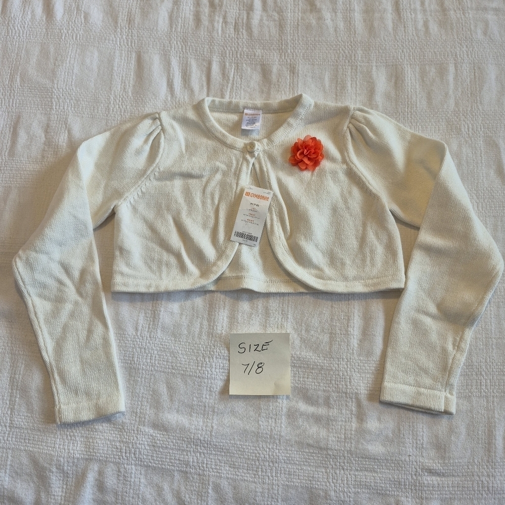 Gymboree girls size 7/8 or Medium shrug white sweater with orange flower NWT